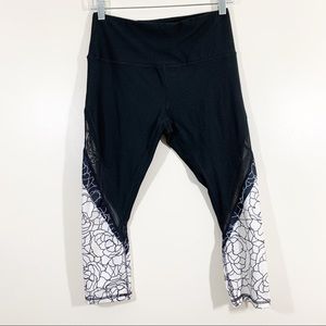 Reebok RBX M Black White Mesh Panel Crop Leggings